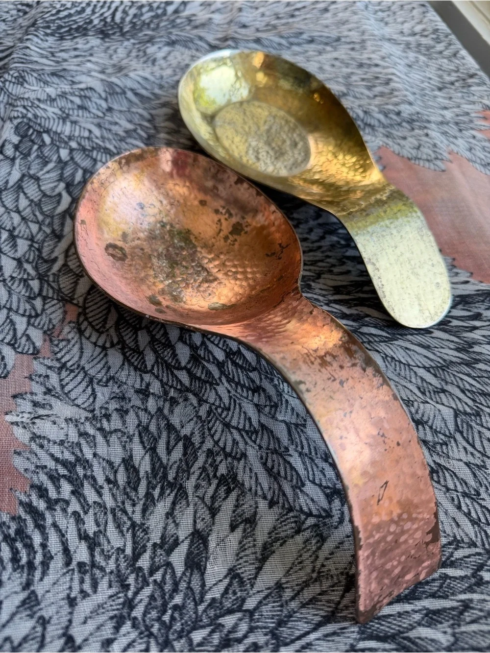 Hammered Brass & Copper Spoon Rest Trinket Dish Set of 2